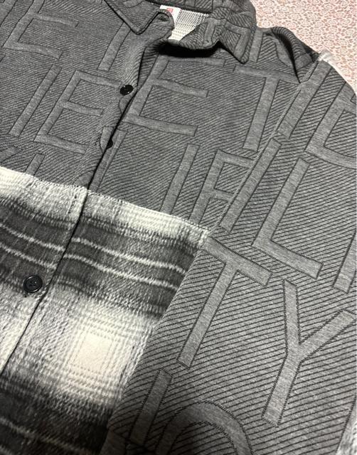 エンボス加工 英字柄 起毛素材チェック柄切り替え 前開きシャツ グレー 大きいサイズ < 女性ファッション エンボス加工 英字柄 起毛素材チェック柄切り替え 前開きシャツ グレー 大きいサイズ < 女性ファッションの