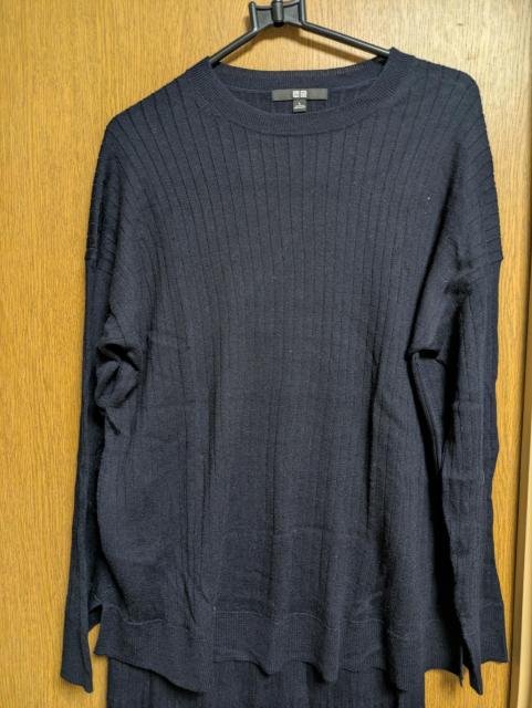 ユニクロ美品ネイビー紺ウール混リブストレッチニットセットアップリブ丸首セーターウエストゴムリブタイトスカートL11号12号2点 < ブランド ユニクロ美品ネイビー紺ウール混リブストレッチニットセットアップリブ丸首セーターウエストゴムリブタイトスカートL11号12号2点 < ブランドの