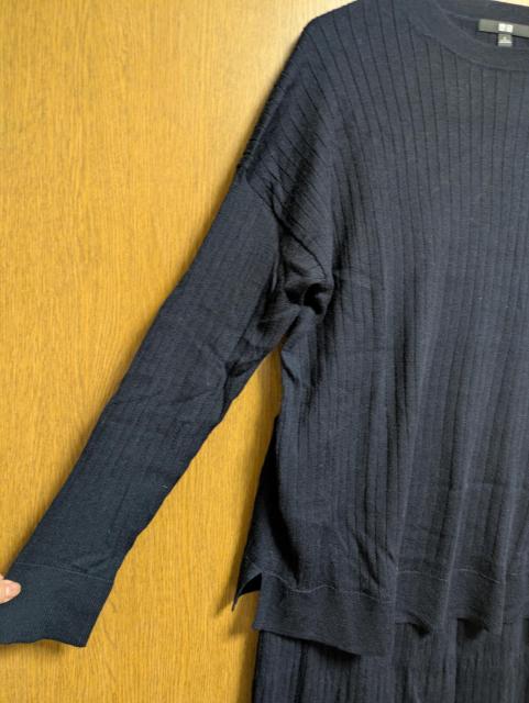 ユニクロ美品ネイビー紺ウール混リブストレッチニットセットアップリブ丸首セーターウエストゴムリブタイトスカートL11号12号2点 < ブランド ユニクロ美品ネイビー紺ウール混リブストレッチニットセットアップリブ丸首セーターウエストゴムリブタイトスカートL11号12号2点 < ブランドの