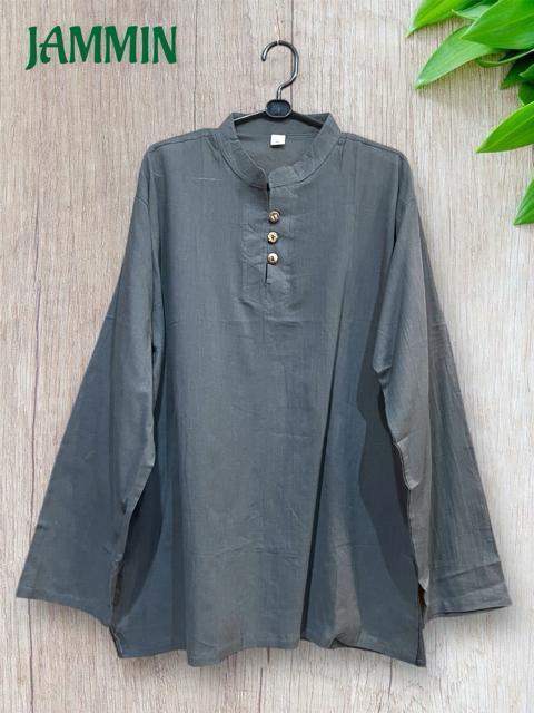 ココナッツボタン付きクルタ グレー アジアン エスニック ヒッピー 個性派 < 男性ファッション ココナッツボタン付きクルタ グレー アジアン エスニック ヒッピー 個性派 < 男性ファッションの