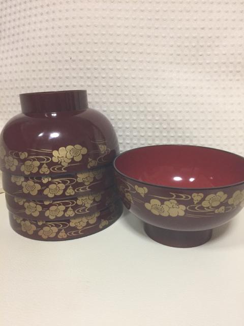 842.新品☆汁椀5個組☆赤茶に金梅柄 < インテリア/ライフ  842.新品☆汁椀5個組☆赤茶に金梅柄  < インテリア/ライフの