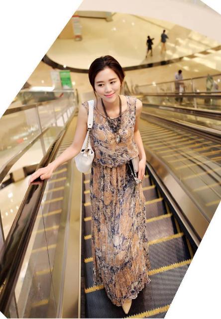レディース ロング丈 シフォン ワンピース フリーサイズ   ブラウン < 女性ファッション  レディース ロング丈 シフォン ワンピース フリーサイズ   ブラウン < 女性ファッションの