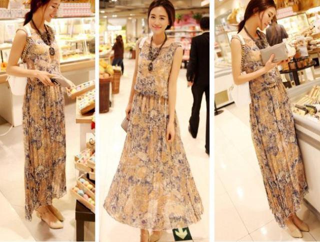 レディース ロング丈 シフォン ワンピース フリーサイズ   ブラウン < 女性ファッション  レディース ロング丈 シフォン ワンピース フリーサイズ   ブラウン < 女性ファッションの