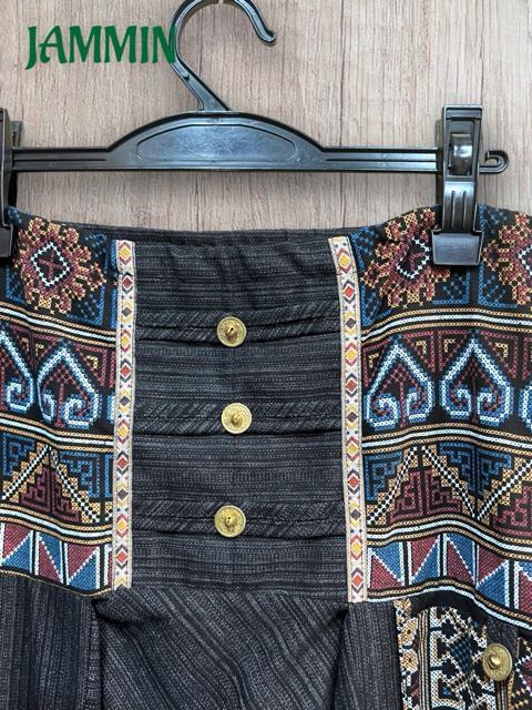 モン族刺繍柄生地付きサルエル忍者パンツ 黒 アジアン エスニック 男女兼用 ヒッピー < 男性ファッション モン族刺繍柄生地付きサルエル忍者パンツ 黒 アジアン エスニック 男女兼用 ヒッピー < 男性ファッションの