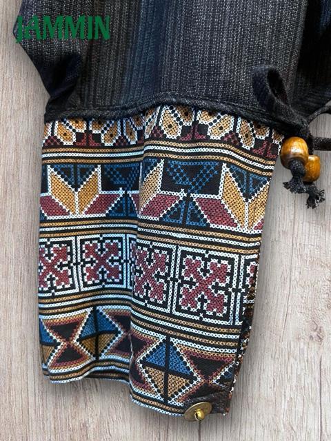 モン族刺繍柄生地付きサルエル忍者パンツ 黒 アジアン エスニック 男女兼用 ヒッピー < 男性ファッション モン族刺繍柄生地付きサルエル忍者パンツ 黒 アジアン エスニック 男女兼用 ヒッピー < 男性ファッションの