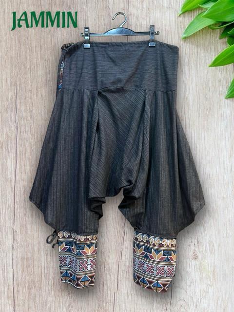 モン族刺繍柄生地付きサルエル忍者パンツ 黒 アジアン エスニック 男女兼用 ヒッピー < 男性ファッション モン族刺繍柄生地付きサルエル忍者パンツ 黒 アジアン エスニック 男女兼用 ヒッピー < 男性ファッションの