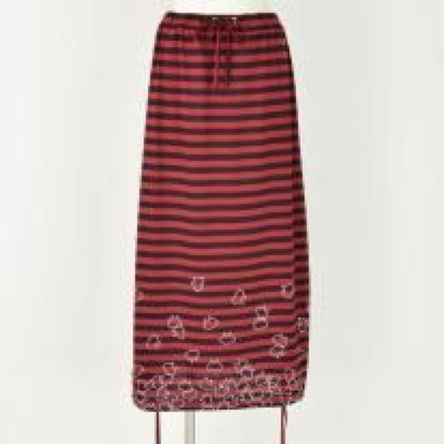 mintNeko・ネコ&ボーダー柄変形ロングスカート。レッド < ブランド mintNeko・ネコ&ボーダー柄変形ロングスカート。レッド < ブランドの