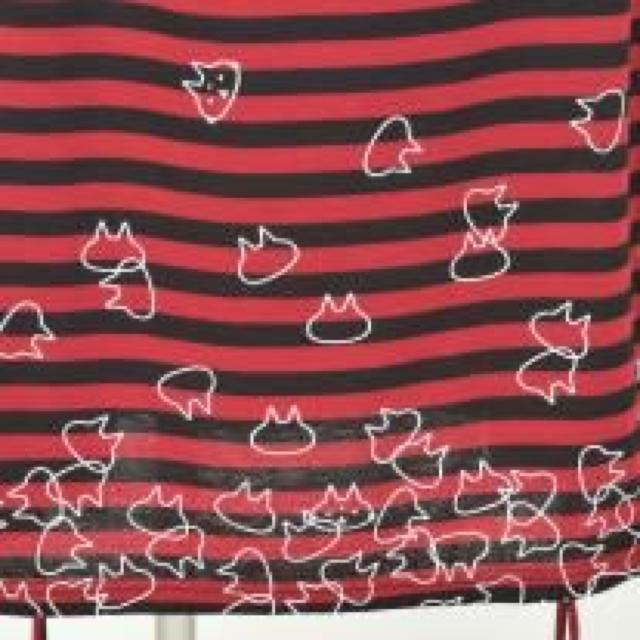 mintNeko・ネコ&ボーダー柄変形ロングスカート。レッド < ブランド mintNeko・ネコ&ボーダー柄変形ロングスカート。レッド < ブランドの