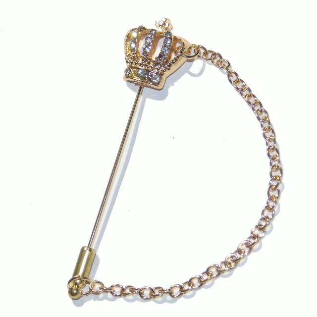 王冠 クラウン ラインストーン ラペルピン ブローチ ピンバッジ 金色 < 男性アクセサリー/時計  王冠 クラウン ラインストーン ラペルピン ブローチ ピンバッジ 金色  < 男性アクセサリー/時計の