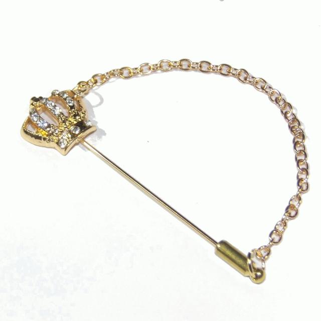 王冠 クラウン ラインストーン ラペルピン ブローチ ピンバッジ 金色 < 男性アクセサリー/時計  王冠 クラウン ラインストーン ラペルピン ブローチ ピンバッジ 金色 < 男性アクセサリー/時計の