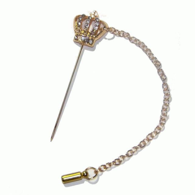 王冠 クラウン ラインストーン ラペルピン ブローチ ピンバッジ 金色 < 男性アクセサリー/時計  王冠 クラウン ラインストーン ラペルピン ブローチ ピンバッジ 金色 < 男性アクセサリー/時計の