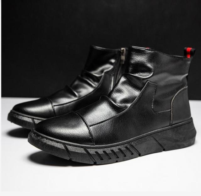 メンズ バイク ライディング ブーツ 革靴 ショートブーツ チャッカブーツ 26cm 26.5cm ブラック < 男性ファッション メンズ バイク ライディング ブーツ 革靴 ショートブーツ チャッカブーツ 26cm 26.5cm ブラック < 男性ファッションの