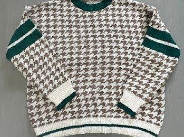 レトロ 千鳥チェック ニットセーター キャメル < 女性ファッション レトロ 千鳥チェック ニットセーター キャメル < 女性ファッションの