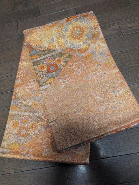 美品、六通の袋帯、光沢ありオレンジ系に柄 < 女性ファッション  美品、六通の袋帯、光沢ありオレンジ系に柄  < 女性ファッションの