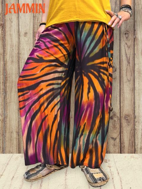 サイケデリックタイダイ柄ワイドパンツ ヒッピー サイケ エスニック アジアン < 女性ファッション サイケデリックタイダイ柄ワイドパンツ ヒッピー サイケ エスニック アジアン < 女性ファッションの