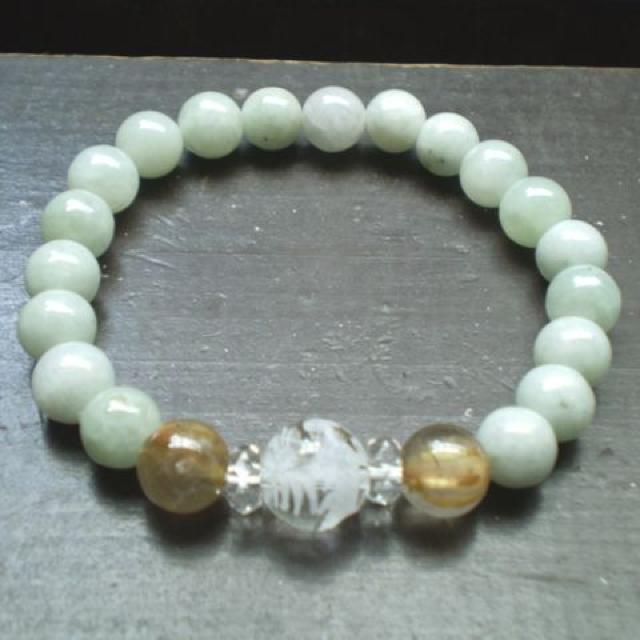 龍彫水晶x本翡翠xルチルクォーツブレスレット < 男性アクセサリー/時計 龍彫水晶x本翡翠xルチルクォーツブレスレット < 男性アクセサリー/時計の