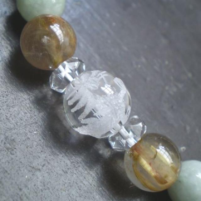 龍彫水晶x本翡翠xルチルクォーツブレスレット < 男性アクセサリー/時計 龍彫水晶x本翡翠xルチルクォーツブレスレット < 男性アクセサリー/時計の