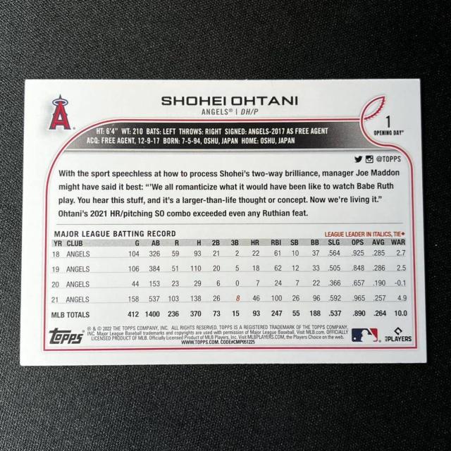 �������I2022 Topps Opening Day ��J�ĕ� �x�[�X�J�[�h No.1 �� �g���[�f�B���O�J�[�h�� 