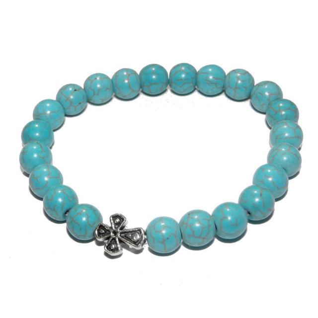 銀色 シルバー色 クロスモチーフ 十字架 ターコイズブルー 水色 天然石 ブレスレット 数珠 < 男性アクセサリー/時計  銀色 シルバー色 クロスモチーフ 十字架 ターコイズブルー 水色 天然石 ブレスレット 数珠  < 男性アクセサリー/時計の