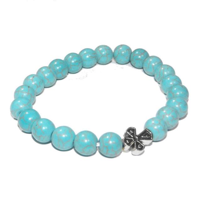 銀色 シルバー色 クロスモチーフ 十字架 ターコイズブルー 水色 天然石 ブレスレット 数珠 < 男性アクセサリー/時計  銀色 シルバー色 クロスモチーフ 十字架 ターコイズブルー 水色 天然石 ブレスレット 数珠 < 男性アクセサリー/時計の