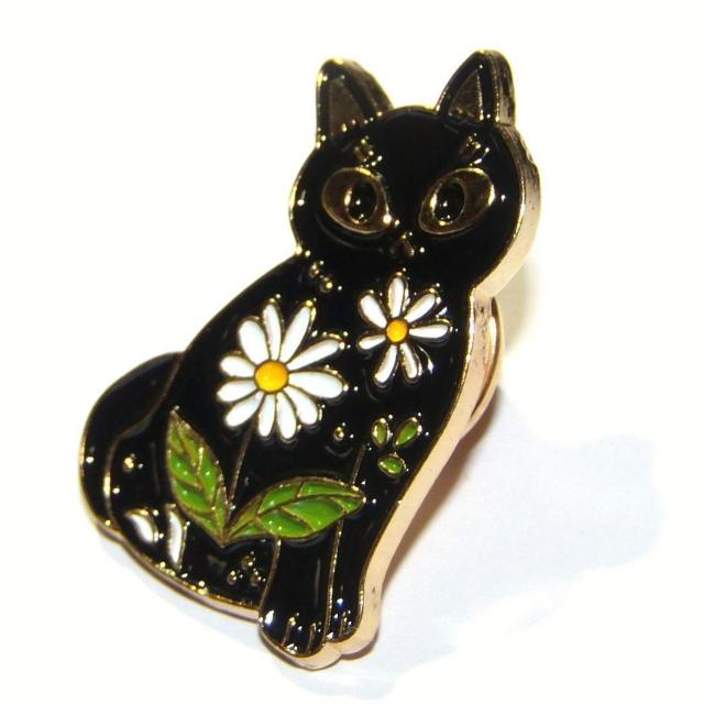 黒猫 クロネコ ネコ ねこ キャット 花柄 ピンバッジ バッジ ピンズ ラペルピン ブローチ < 女性アクセサリー/時計  黒猫 クロネコ ネコ ねこ キャット 花柄 ピンバッジ バッジ ピンズ ラペルピン ブローチ < 女性アクセサリー/時計の