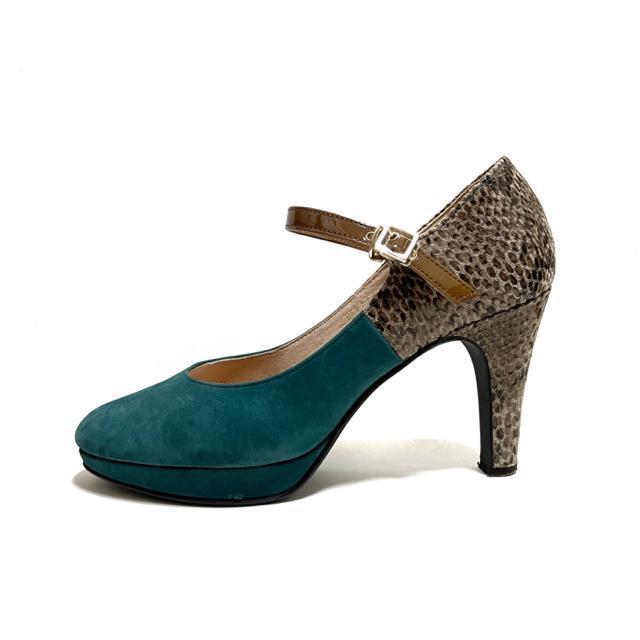 【美品】バイカラー スエードパンプス/EIZO/22.5cm/ブルー×パイソン < 女性ファッション  【美品】バイカラー スエードパンプス/EIZO/22.5cm/ブルー×パイソン < 女性ファッションの