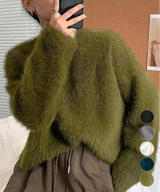 送料無料 新品 シャギーニットトップス クルーネック長袖 < 女性ファッション  送料無料 新品 シャギーニットトップス クルーネック長袖  < 女性ファッションの