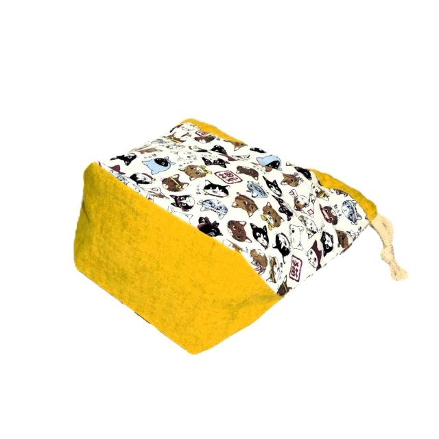 【底マチ幅が広い巾着】◆日本猫◆日本のねこちゃん図鑑×黄色地◆裏地あり巾着 < 女性ファッション 【底マチ幅が広い巾着】◆日本猫◆日本のねこちゃん図鑑×黄色地◆裏地あり巾着 < 女性ファッションの