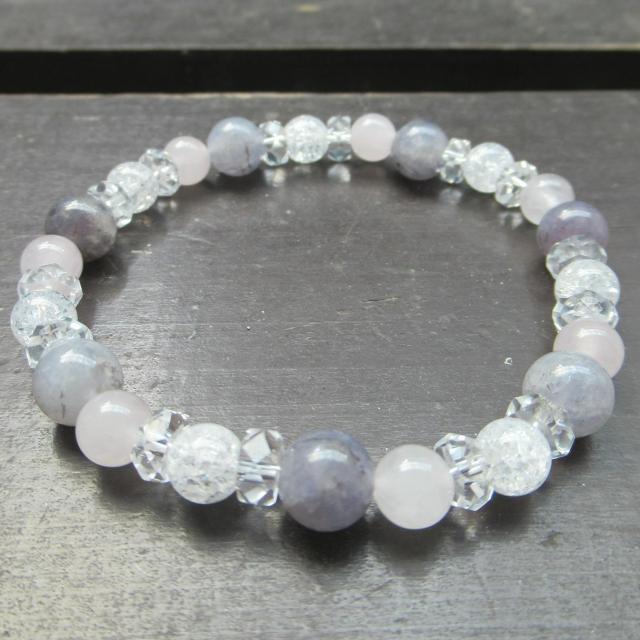 アイオライトxローズクォーツxクラック水晶ブレスレット 天然石 パワーストーン < 女性アクセサリー/時計 アイオライトxローズクォーツxクラック水晶ブレスレット 天然石 パワーストーン < 女性アクセサリー/時計の