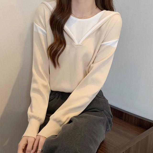 送料無料 新品 フード付きニットトップス レイヤード風 < 女性ファッション  送料無料 新品 フード付きニットトップス レイヤード風 < 女性ファッションの