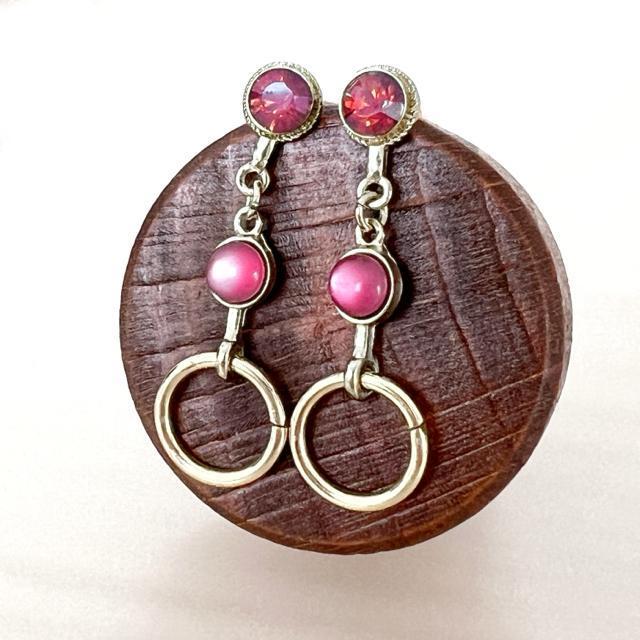【NEW】天然石ストーン風 サークルピアス/ゴールド×ピンク/全長4cm < 女性アクセサリー/時計  【NEW】天然石ストーン風 サークルピアス/ゴールド×ピンク/全長4cm < 女性アクセサリー/時計の