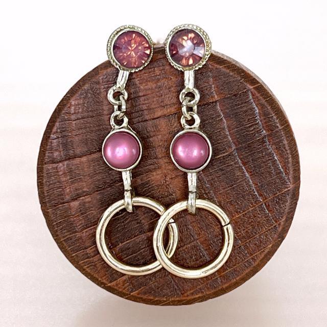 【NEW】天然石ストーン風 サークルピアス/ゴールド×ピンク/全長4cm < 女性アクセサリー/時計  【NEW】天然石ストーン風 サークルピアス/ゴールド×ピンク/全長4cm < 女性アクセサリー/時計の