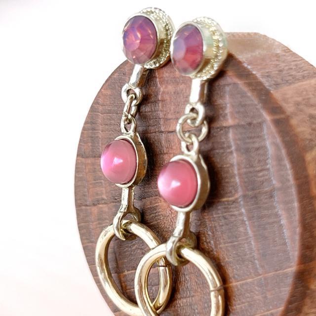 【NEW】天然石ストーン風 サークルピアス/ゴールド×ピンク/全長4cm < 女性アクセサリー/時計  【NEW】天然石ストーン風 サークルピアス/ゴールド×ピンク/全長4cm < 女性アクセサリー/時計の