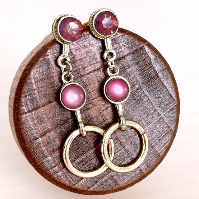 【NEW】天然石ストーン風 サークルピアス/ゴールド×ピンク/全長4cm < 女性アクセサリー/時計  【NEW】天然石ストーン風 サークルピアス/ゴールド×ピンク/全長4cm < 女性アクセサリー/時計の