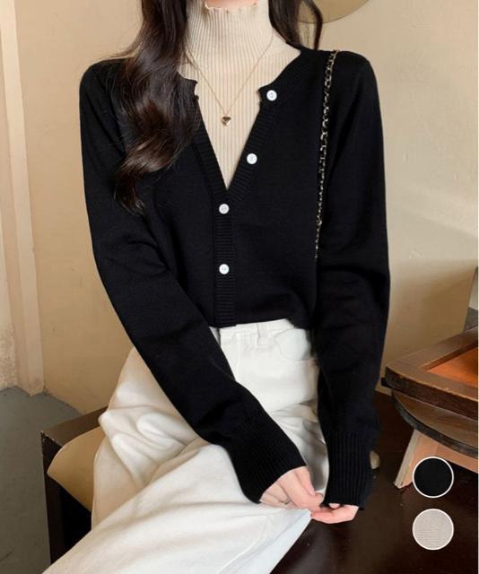 送料無料 新品 レイヤード風 ニットトップス ハイネック < 女性ファッション  送料無料 新品 レイヤード風 ニットトップス ハイネック  < 女性ファッションの