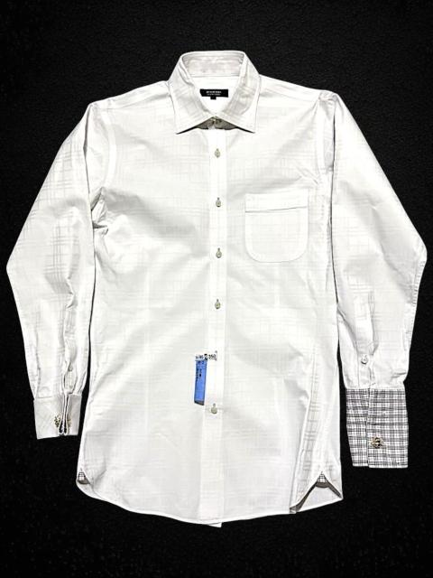★超品+クリーニング!★新品の王冠カフス付き!◆バーバリーブラックレーベル*長袖シャツ*M*高級Wカフス袖*白*シャドーチェック柄 < ブランド ★超品+クリーニング!★新品の王冠カフス付き!◆バーバリーブラックレーベル*長袖シャツ*M*高級Wカフス袖*白*シャドーチェック柄 < ブランドの