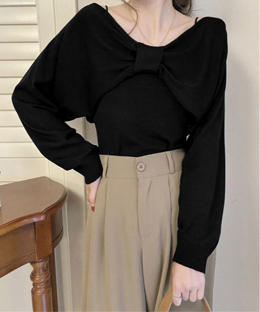 送料無料 新品 フロントリボンニット キャミソールセット < 女性ファッション  送料無料 新品 フロントリボンニット キャミソールセット < 女性ファッションの