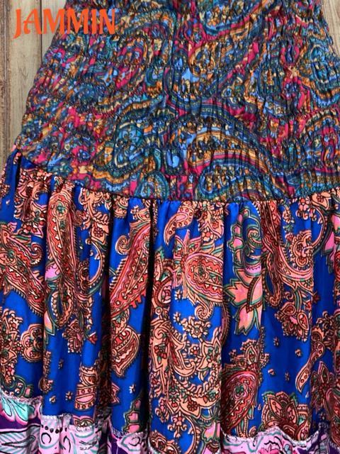 アジアン柄段々フレアスカート ロングスカート エスニック アジアン スカート < 女性ファッション  アジアン柄段々フレアスカート ロングスカート エスニック アジアン スカート < 女性ファッションの