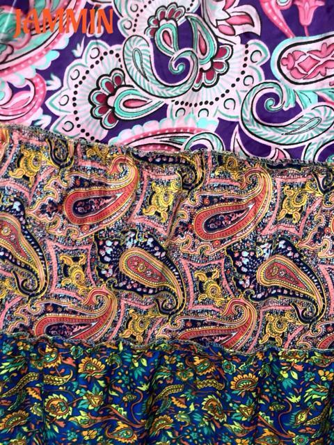 アジアン柄段々フレアスカート ロングスカート エスニック アジアン スカート < 女性ファッション  アジアン柄段々フレアスカート ロングスカート エスニック アジアン スカート < 女性ファッションの