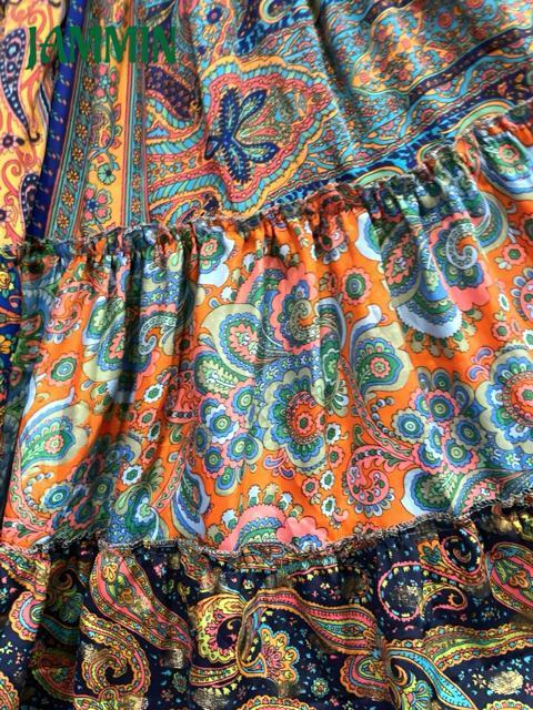 アジアン柄段々フレアスカート ロングスカート エスニック アジアン スカート < 女性ファッション  アジアン柄段々フレアスカート ロングスカート エスニック アジアン スカート < 女性ファッションの