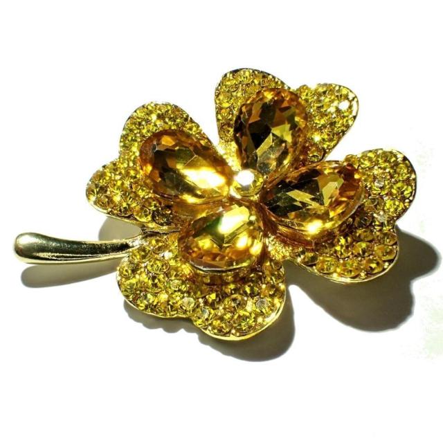 ビッグ 黄色 四葉のクローバー 四つ葉 四ツ葉 ピンブローチ ブローチ ラペルピン ピンバッジ バッジ ラインストーン イエロー < 女性アクセサリー/時計  ビッグ 黄色 四葉のクローバー 四つ葉 四ツ葉 ピンブローチ ブローチ ラペルピン ピンバッジ バッジ ラインストーン イエロー < 女性アクセサリー/時計の