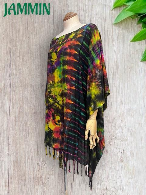 タイダイフリンジポンチョ ヒッピー サイケ エスニック アジアン < 女性ファッション タイダイフリンジポンチョ ヒッピー サイケ エスニック アジアン < 女性ファッションの