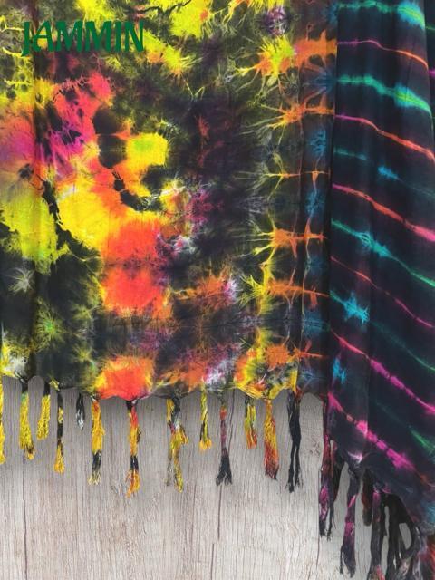 タイダイフリンジポンチョ ヒッピー サイケ エスニック アジアン < 女性ファッション タイダイフリンジポンチョ ヒッピー サイケ エスニック アジアン < 女性ファッションの