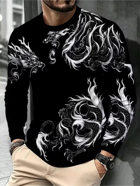 爆ヤス1790円★プリントデザイン; テクスチャーなし 新作 メンズ長袖Tシャツ 白龍柄 USAサイズM(日本サイズXL相当) < 男性ファッション 爆ヤス1790円★プリントデザイン; テクスチャーなし 新作 メンズ長袖Tシャツ 白龍柄 USAサイズM(日本サイズXL相当) < 男性ファッションの