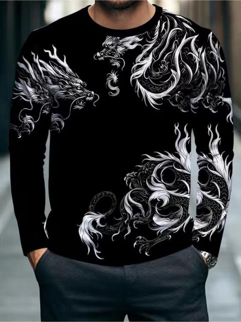 爆ヤス1790円★プリントデザイン; テクスチャーなし 新作 メンズ長袖Tシャツ 白龍柄 USAサイズM(日本サイズXL相当) < 男性ファッション 爆ヤス1790円★プリントデザイン; テクスチャーなし 新作 メンズ長袖Tシャツ 白龍柄 USAサイズM(日本サイズXL相当) < 男性ファッションの