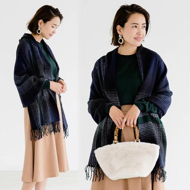 SALE●定価3,960円【新品】チェック柄●2wey大判ストール●紺ネイビー●マフラー ストール < 女性ファッション  SALE●定価3,960円【新品】チェック柄●2wey大判ストール●紺ネイビー●マフラー ストール < 女性ファッションの