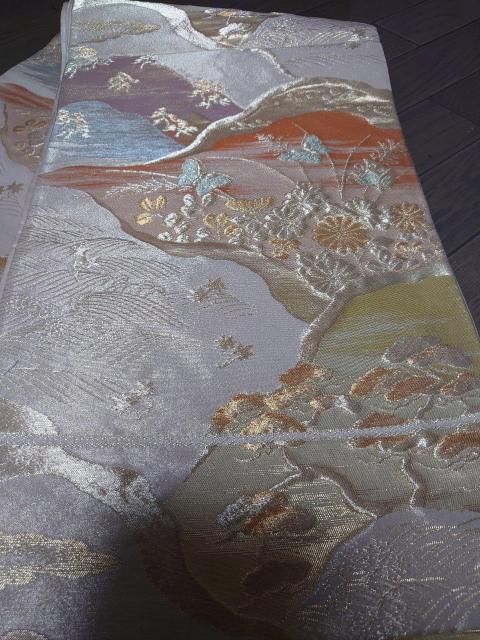 USED、袋帯、六通、ゴールド系に柄、花や蝶、松、山々など < 女性ファッション  USED、袋帯、六通、ゴールド系に柄、花や蝶、松、山々など < 女性ファッションの