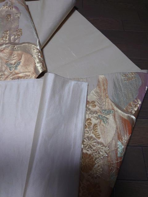 USED、袋帯、六通、ゴールド系に柄、花や蝶、松、山々など < 女性ファッション  USED、袋帯、六通、ゴールド系に柄、花や蝶、松、山々など < 女性ファッションの