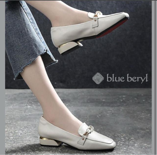 新品、未使用■blue beryl ローファー レディース 本革 アイボリー 23.5cm < 女性ファッション  新品、未使用■blue beryl ローファー レディース 本革 アイボリー 23.5cm < 女性ファッションの