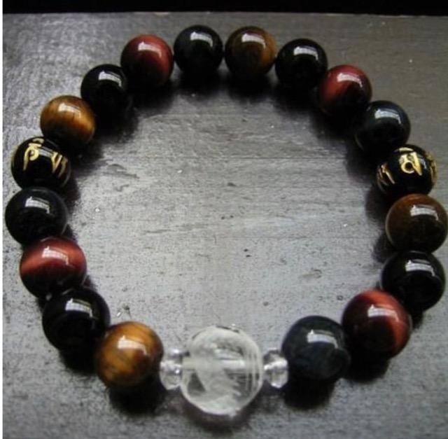 龍彫水晶x3色タイガーアイxオニキスブレスレット < 男性アクセサリー/時計 龍彫水晶x3色タイガーアイxオニキスブレスレット < 男性アクセサリー/時計の